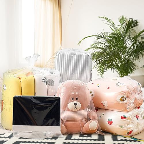 Ohuimrt Extra Large Clear Plastic Bags, 40 x 60 Inch, 4 Pack | Reusable, Jumbo, Waterproof, Includes 4 Ties, For Luggage, Suitcase, Furniture, Chair Storage & Moving