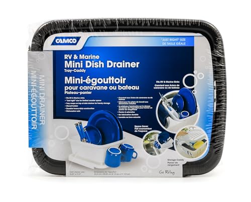 Camco RV Mini Dish Drainer & Tray - Features a Sloped Drain Tray Design, Heavy-Duty Construction - Ideal for Small Spaces, Apartments, Boats, and More -9.5"L x 11.7"W x 4.75"H - Black (43512) - size: One-Size