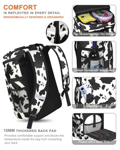 Capolo 36/45 Cans Cooler Backpack Insulated Waterproof for Women Men Lunch Backpack Coolers Leak Proof Soft Cooler Bags - color: Cow Print, size: 36 Cans