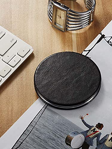 OMIRO 1X/10X Magnifying Compact Mirror with PU Leather, Ultra-Portable for Purses and Travel, Round Black - color: Black