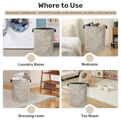 Beige Leaves Modern Laundry Basket - Heavy Duty 60L Dirty Clothes Organizer, Water Resistant Foldable Hamper for Men Women - color: Beige Leaves Modern