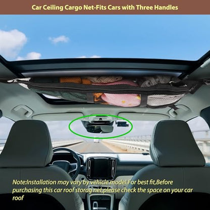 3 Handle Car Ceiling Cargo Net for SUV Roof Storage | Large 35.4" x 23.6" Perfect for road trips, camping, family travel and car organization,No tools required - size: 35.4"x23.6"