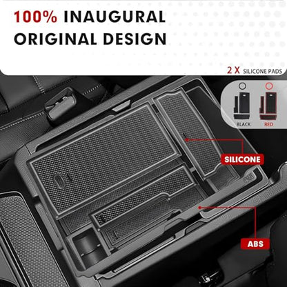 Autorder Center Console Organizer for 2023-2026 Honda CRV Accessories - Armrest Storage Box Middle Console Tray Container with Black & Red Non-Slip Silicone Mats - size: 2023+ CRV Armrest Organizer