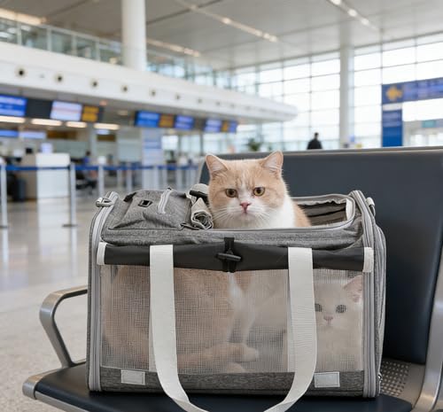 Pet Carrier Bag for Cats & Small Dogs, Airline Approved Travel Cat Carrier with Mesh Windows, Shoulder Strap & Removable Mat, Foldable Design for Home & Outdoor Trips - color: Grey