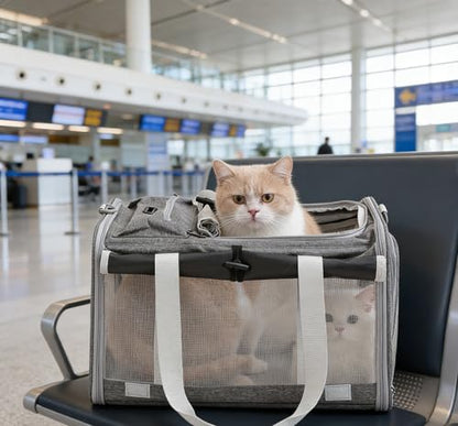 Pet Carrier Bag for Cats & Small Dogs, Airline Approved Travel Cat Carrier with Mesh Windows, Shoulder Strap & Removable Mat, Foldable Design for Home & Outdoor Trips - color: Grey