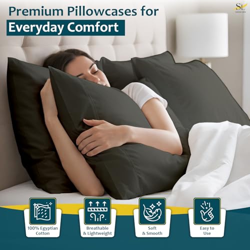Pillow Cases - Set of 2, Dark Grey Solid Standard/Queen (20" X 30") - Pillow Covers Made of 100% Cotton - 300 Thread Count Super Soft and Breathable Sateen Weave Pillowcases. - color: Dark Grey Solid, size: Standard/Queen (20"X30")