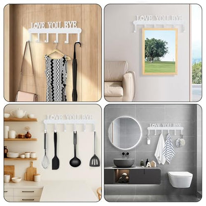 Key Holder for Wall - 'Love You Bye' Key Hooks,Key Holder Wall Mount Self Adhesive, Key Rack Wall Mount for Wall No Drill for Living Room, Kitchen, Bathroom, Garage (White, 6 Hooks) - color: Love You Bye' White