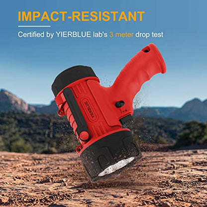 YIERBLUE Rechargeable Spotlight Flashlight with 2000,000 High Lumen LED, IP67 Waterproof Long Running Spot Light searchlight, Impact Resistant Handheld Spotlight with Foldable Stand and Red Lens - color: Red-Pro