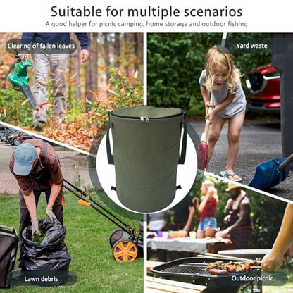 Pop up Camping Trash can with lid,Collapsible 24 Gallons Trash can with Sorting Clips,Garden Garbage Bag with Lid,Lawn and Leaf Bags - Reusable Yard Waste Bags (Green) - color: Green