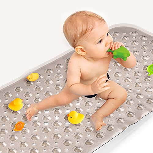 Sheepping Baby Bath Mat Non Slip Extra Long Bathtub Mat for Kids 40 X 16 Inch - Eco Friendly Bath Tub Mat with 200 Big Suction Cups,Machine Washable Shower Mat (Translucent Grey) - color: Translucent Grey