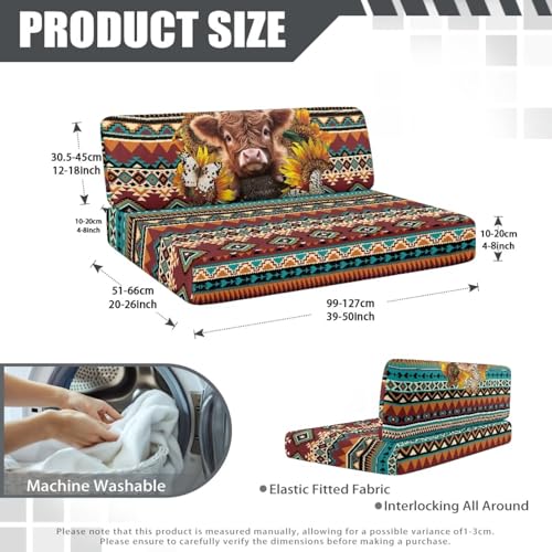 RV Dinette Cushion Covers Aztec Highland Cow Stretch Camper Sofa Replacement Couch Cushion Slipcovers Washable Camper Seat Bench Slipcover for Travel Trailer Couch - color: Aztec Highland Cow