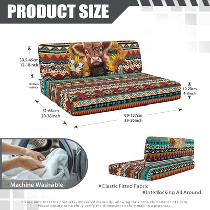 RV Dinette Cushion Covers Aztec Highland Cow Stretch Camper Sofa Replacement Couch Cushion Slipcovers Washable Camper Seat Bench Slipcover for Travel Trailer Couch - color: Aztec Highland Cow