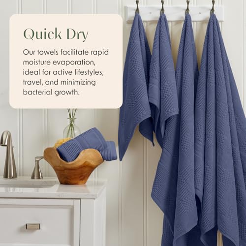 Springtree Home 100% Cotton Bath Towel Set of 4 | Blue Towels | Geometric Textured Design | Absorbent & Quick-Dry | 4 Bath Towels | Oeko-TEX® Standard 100 Cotton | Myla Collection - Indigo - color: Indigo, size: Bath Towel (4 Pack)