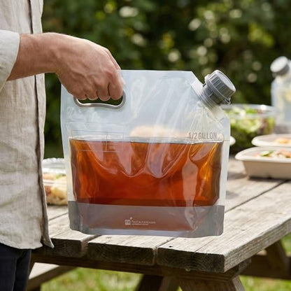 Restaurantware Cater Tek 1/2 Gallon Water Containers 2 Drink Bags - Collapsible Includes Tamper-Evident Caps Clear Plastic Beverage Bags For Catered Events Camping or Hiking Durable Handle - size: 2 Count, style: 1/2 Gallon