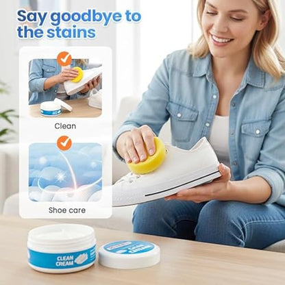 White Shoe Cleaner Cream, Multipurpose No-Wash Solid Cleaning Paste with Sponge Removes Stains & Dirt (blue)