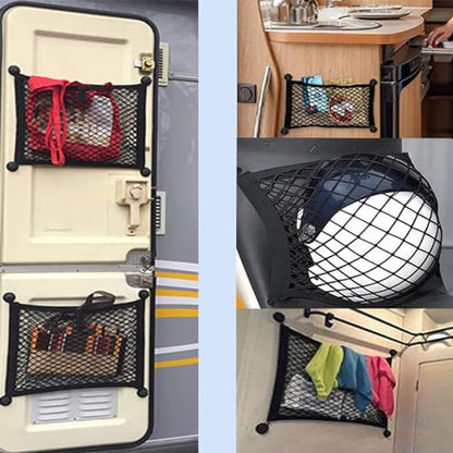 2 Pcs Small Cargo Net, Mesh Pocket Elastic Cargo Net Stretchable Car Net Pocket Storage with 8 Mounting Screws and Hooks for SUV/Car/Truck/RV/Boat（17.7 ×9.8in） - size: 17.7 x 9.8 inches