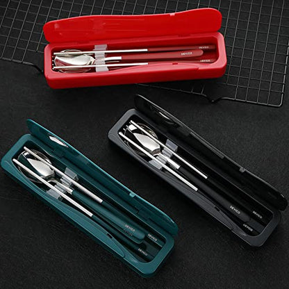 DEVICO Travel Utensils, 18/8 Stainless Steel 4pcs Cutlery Set Portable Camp Reusable Flatware Silverware, Include Fork Spoon Chopsticks with Case (Red) - color: Red