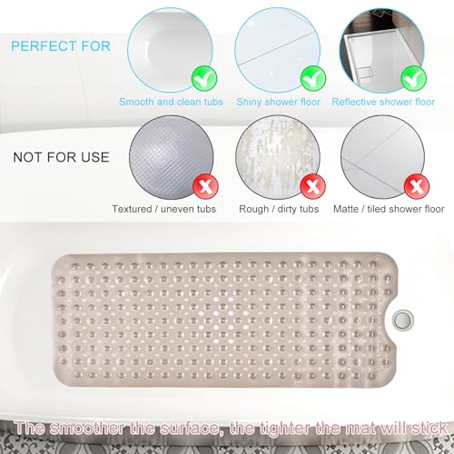 Sheepping Baby Bath Mat Non Slip Extra Long Bathtub Mat for Kids 40 X 16 Inch - Eco Friendly Bath Tub Mat with 200 Big Suction Cups,Machine Washable Shower Mat (Translucent Grey) - color: Translucent Grey
