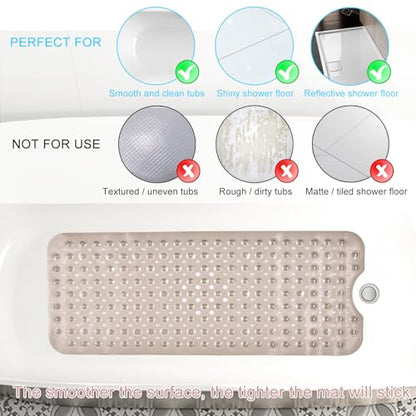Sheepping Baby Bath Mat Non Slip Extra Long Bathtub Mat for Kids 40 X 16 Inch - Eco Friendly Bath Tub Mat with 200 Big Suction Cups,Machine Washable Shower Mat (Translucent Grey) - color: Translucent Grey