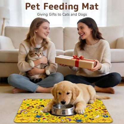 Dog Food Mat for Bowls, Absorbent Quick Dry Dog Cat Mats for Food and Water, Non-Slip Backing Pet Mat Pet Supplies - Duck Pattern - color: Duck1