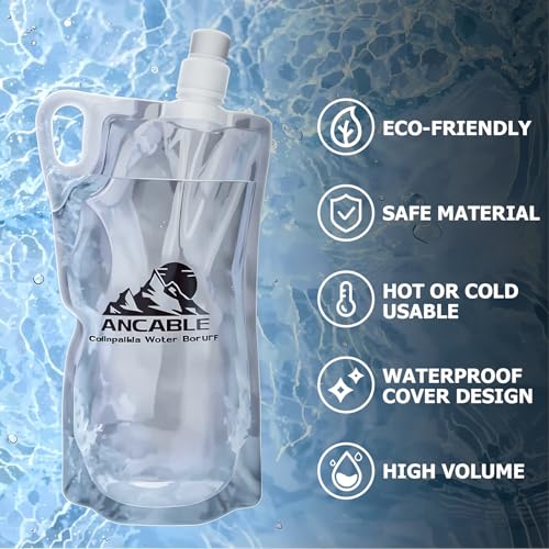 Ancable 33oz (1L) Collapsible Water Bottles, 3-Pack Reusable Travel Foldable Water Bottles for Hiking Camping Running Bike, BPA-Free Water Bottle - color: Clear x 3, size: 33 Ounces