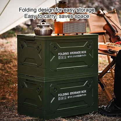Yoidesu Camping Storage Box with Pulley, 5 Sides Opening, Foldable, for Car Outdoor Use (Green)