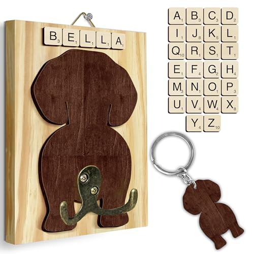 Beagle Dog Leash Holder Wall Mount with Scrabble Letters, Wooden Dog Wall Hook Organizer, Pet Collar and Harness Hanger for Entryway, Key Hook Gift for Pet Lovers, Home Decoration PF297-8 - color: Beagle, size: 7.8″ x 5.5"