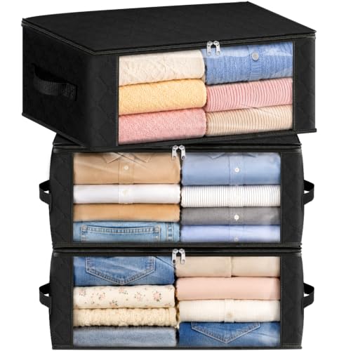 Fab totes 35L Closet Organizers and Storage, Foldable Under Bed Storage Containers, Storage bags for Organizing Bedroom, Closet, Clothing,Organization with Handle (3 Pack,Black) - color: Black, size: 3 Pack-35l