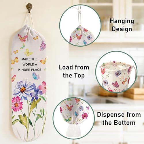 2PCS Butterfly Plastic Bag Holder for Kitchen Essentials, Reusable Hanging Grocery Bag Organizer, Washable Large Grocery Trash Garbage Bags Storage Dispenser Butterfly Kitchen Decor - style: Butterflies