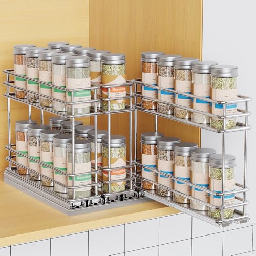 Mystozer Pull Out Spice Rack Organizer for Cabinet, Slide Out Spice Racks, Easy to Install Spice Cabinet Organizers, 7.4" Wx10.43 Dx8.26 H, 3 Drawers 2 Tiers(Silver) - color: Silver, size: 7.4" - 3 Drawers (2.2" each drawer)