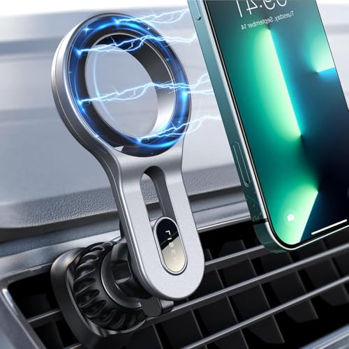 LISEN for MagSafe Car Mount, 2026 Magnetic Phone Holders for Car Air Vent Phone Mount [Ultra-Magnetic] Hands Free Cell Phone Holder Car Accessories for Men Women fit iPhone 17 16 15 14 13 Pro-Silver - color: Silver