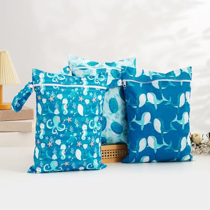 Happy Flute 3 Set Wet Bag Storage Bag Zipper Waterproof Washable | Travel Bags, Beach, Pool, Gym Bag for Cloth Diaper, Swimsuits & Wet Clothes for Baby,11.8x15.7inch - color: YMX002-S14