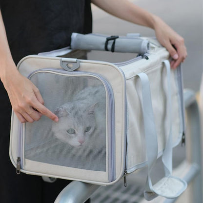Pet Carrier Bag for Cats & Small Dogs, Airline Approved Travel Cat Carrier with Mesh Windows, Shoulder Strap & Removable Mat, Foldable Design for Home & Outdoor Trips - color: Beige