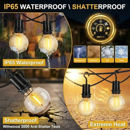 ZJOJO LED Outdoor String Lights,100FT Outdoor Lights for Patio with 32 Shatterproof Bulbs, 2700K Dimmable Waterproof Globe LED Patio Light Lights for Outside Christmas Backyard Bistro Porch Garden - size: 100FT-30