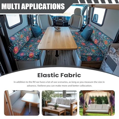 Rv Bench Seat Covers for Dinette - Rv Couch Cover Replacement for Rv Camper Dark Blue Bohemia Flower Rv Accessories Rv Replacement Furniture Sofa Chair Cover - color: Dark Blue Bohemia Flower