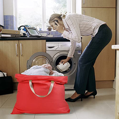 Cotton Canvas Laundry Bag with Handles & Drawstring Straps, Heavy Duty Extra Large Laundry Bags for Laundromat and Household, 25.5x34 Inch, Red - color: Red