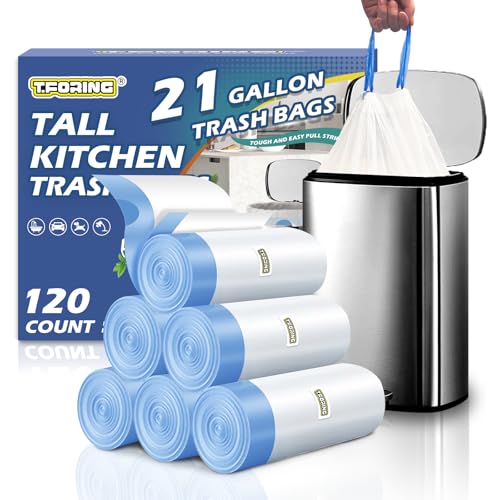 21 Gallon Tall Kitchen Trash Bags Drawstring, 1.7 Mil, 120 Count | Tear-Free,Heavy Duty,Leakproof,Strong Garbage Can Liners,White,Fit 70 - 80 Liter Waste Bins,for Kitchen Household Use, Code G - color: 21gal-120