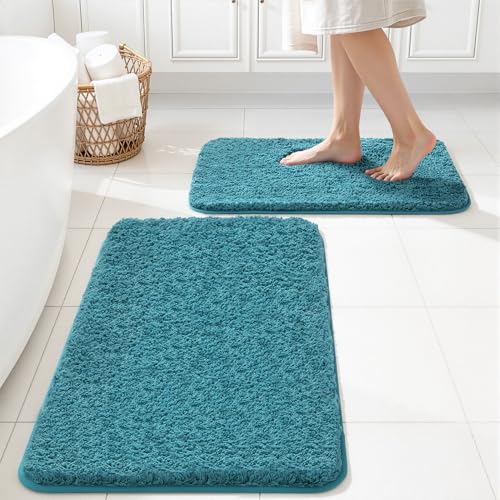 MIULEE Teal Bathroom Rugs Set 2 Piece, Soft Absorbent Microfiber Bath Mat Set, Non Slip Quick Dry Machine Washable Plush Shaggy Bath Rugs for Bathroom Floor, Tub and Shower, 16x24 inches - color: Teal, size: 16''x24''