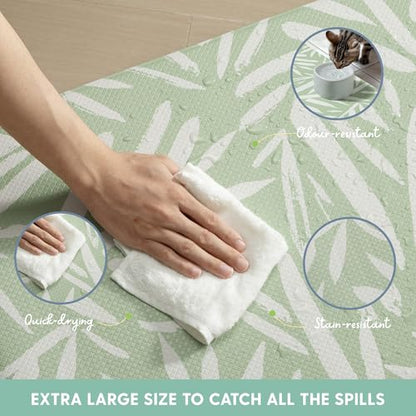 The Cat Ladies Cat Feeding Mat - Waterproof & Dishwasher Safe Small Pet Eating Placemat - Cat & Dog Food Mats for Food and Water Bowl - Protect Floors from Mess - Tropical Leaves - color: Tropical Leaves A