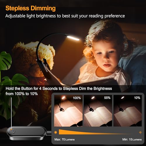 Gritin 16 LED Rechargeable Book Light for Reading in Bed- Eye Caring 3 Color Temperatures, Stepless Dimming Brightness, 80 Hrs Runtime, Lightweight Flexible Clip on Light for Book Lovers | Eye Caring 3 Color Temperatures,Stepless Dimming Brightness,80 Hrs