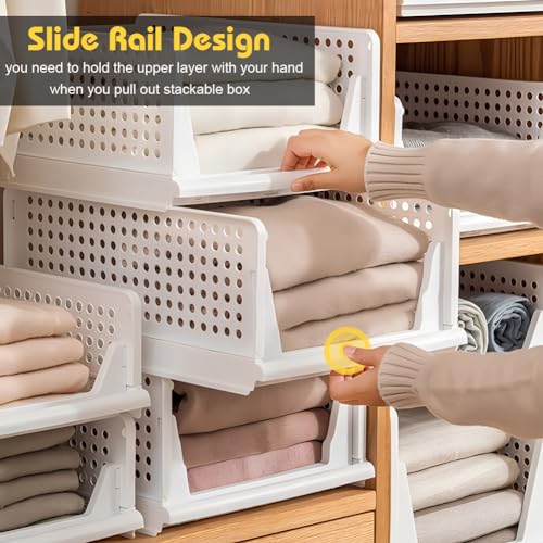 yazi 4XL Stackable Plastic Storage Basket, 4 Packs closet storage bins for clothes sweater organizer for closet Folding closet organizers - size: 4XL
