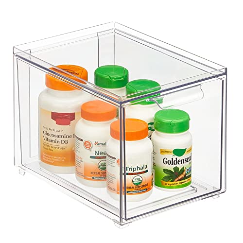 mDesign Plastic Bathroom Organizer Bin w/Pull Out Drawer - Slim Stackable Storage Container for Bathroom Accessories - Perfect for Organizing Bathroom Cabinet - Lumiere Collection - 2 Pack - Clear - size: ‎8x 6 x 4 (Pack of 2)