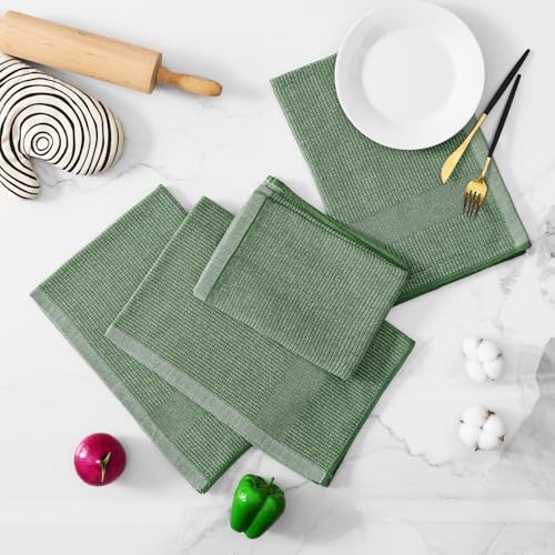 Homaxy Premium Kitchen Towels(18”x 28”, 8 Pack), Large Cotton Kitchen Hand Towels, Flat and Terry Dish Towels, 380 GSM Highly Absorbent Tea Towel Set with Hanging Loop, Grass Green - color: Grass Green, style: 8-pack