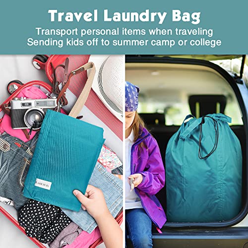 Tear Proof Nylon Laundry Bag with Handles (2 Pack),Travel Laundry Bag with Drawstring Closure,Dirty Clothes Bag Fit Most Laundry Hamper or Basket,27.5x34.5 in,Blue Aqua - color: Blue Aqua (2 Pack)