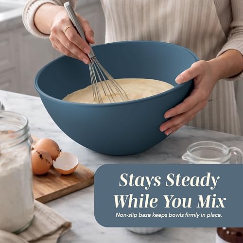 COOK WITH COLOR Mixing Bowls with Lids - 12 Piece Plastic Nesting Bowls Set includes 6 Prep Bowls, Microwave Safe Mixing Bowl Set, Blue and White TPR Lids - color: Blue and White TPR Lids