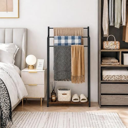 Freestanding Towel Rack, 3 Tier Blanket Ladder Stand with Rustic Brown Wooden Shelf for Bathroom Living Room (31.5" H x 16.9" W x7.9 D) - color: Rustic Brown, size: 31.5"H x 16.9"W x7.9"D
