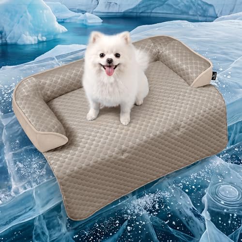 Medium Cooling Dog Bed Mat - 35 x 31 inch Waterproof Couch Cover for Dogs Washable, Non-Slip Bottom Self Cooling Mat for Dogs, Durable & Non-Gel, Dog Couch Bed for Sofa Floor Car, Taupe - color: Taupe, size: 35"L x 31"W x 4.5"Th