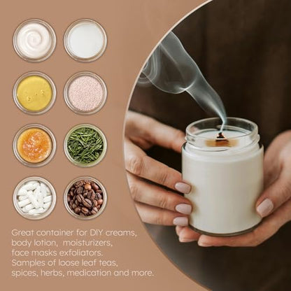 8 OZ Glass Jars with Lids, 2 Pcs Candle Jars with Plastic Woodgrain Lids & Inner Liners, Reusable Travel Containers for Creams, Makeup, Lotion, Cosmetic - color: Clear-2 Pack-8oz