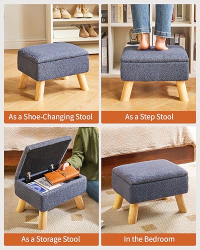 YMYNY Storage Ottoman,Small Foot Stool, 15.75"×11.81"×11.02" Blue,HBD042BU | Teddy Velvet, Sturdy Wood Legs, Foot Rest with Padded Seat, For Living Room Bedroom Couch Entryway - color: Blue