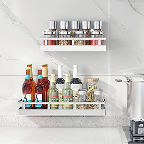 Spice Rack Organizer, SUS304 Stainless steel Wall Mount Spice Rack Storage Basket - Seasoning Container, Kitchen Spice Organizer -Kitchen Seasoning Hanging Rack - Bathroom Shelf (Silver) - size: 15.7Inch 1PC